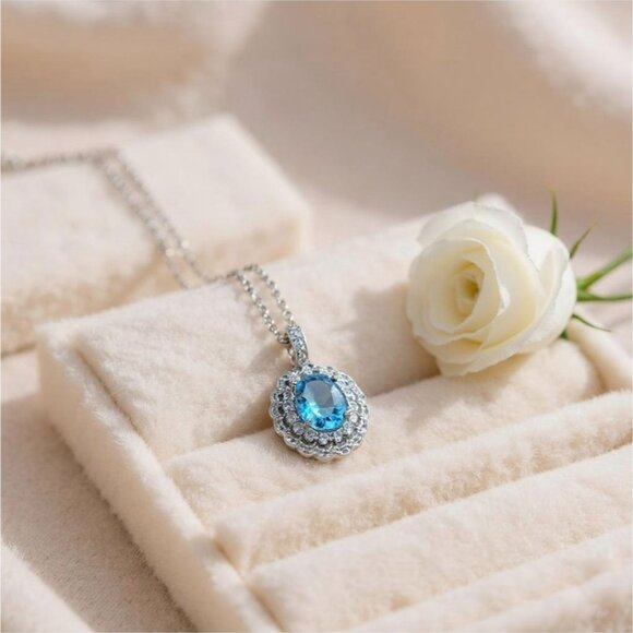 Kohl's Jewelry - Blue Topaz Double Halo Necklace – White Sapphires Sterling Silver Grandmacore